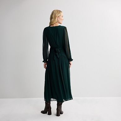Women's Nine West Long Sleeve Button Front Maxi Dress