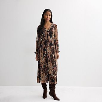 Women's Nine West Long Sleeve Button Front Maxi Dress
