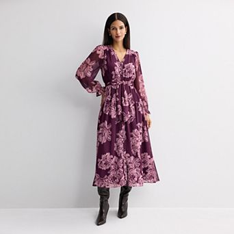 Women's Nine West Long Sleeve Button Front Maxi Dress