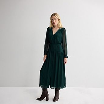 Women's Nine West Long Sleeve Button Front Maxi Dress