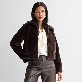 Women's Nine West Zip Front Faux Fur Jacket