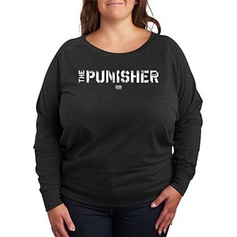 Plus Size Marvel The Punisher Logo French Terry Long Sleeve Tee