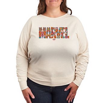 Plus Size Marvel Floral Logo French Terry Long Sleeve Tee