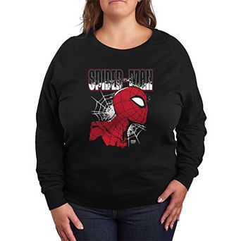 Plus Size Marvel Spider-Man Portrait Distressed French Terry Long Sleeve Tee