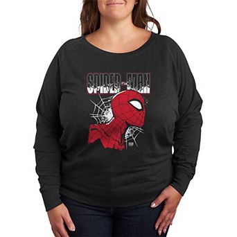 Plus Size Marvel Spider-Man Portrait Distressed French Terry Long Sleeve Tee