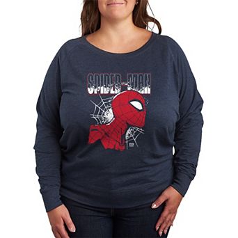 Plus Size Marvel Spider-Man Portrait Distressed French Terry Long Sleeve Tee