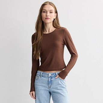 Juniors' Pink Republic Long Sleeve Contour Crew Top