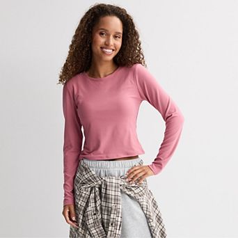 Juniors' Pink Republic Long Sleeve Contour Crew Top