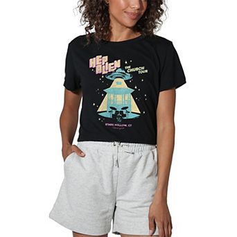Juniors' Gilmore Girls Alien Church Tour Cropped Graphic Tee