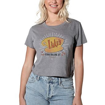 Juniors' Gilmore Girls Luke's Coffee Starburst Cropped Graphic Tee