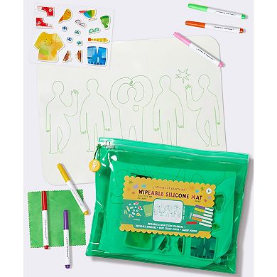 Hinkler Journey of Something Wipeable Silicone Mat - Reusable Coloring Kit & Stickers - Carry Pouch