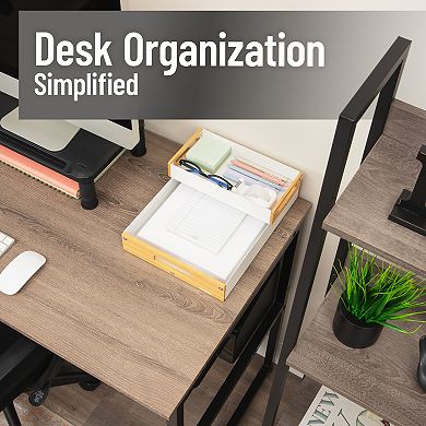 Mind Reader Metal & Wood Tiered Desktop Organizer Trays Set of 2