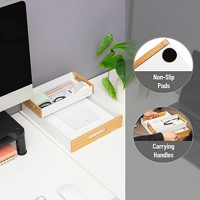 Mind Reader Metal & Wood Tiered Desktop Organizer Trays Set of 2