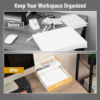 Mind Reader Metal & Wood Tiered Desktop Organizer Trays Set of 2