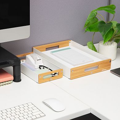 Mind Reader Metal & Wood Tiered Desktop Organizer Trays Set of 2