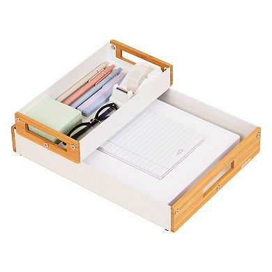 Mind Reader Metal & Wood Tiered Desktop Organizer Trays Set of 2