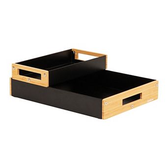 Mind Reader Metal & Wood Tiered Desktop Organizer Trays Set of 2