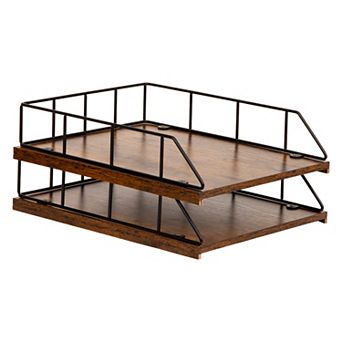 Mind Reader 2 tier Rustic Paper Tray Organizer with Metal Frame