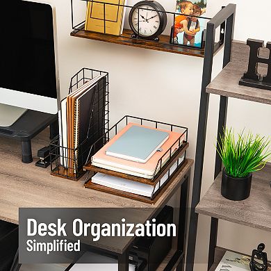 Mind Reader 2-Tier Rustic Paper Tray Organizer with Metal Frame