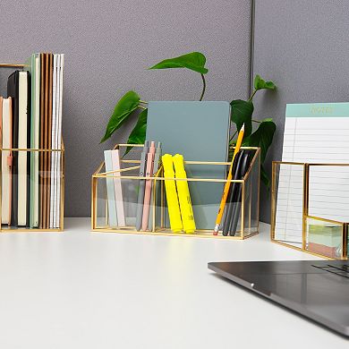 Mind Reader 4-Compartment Glass Desktop Organizer