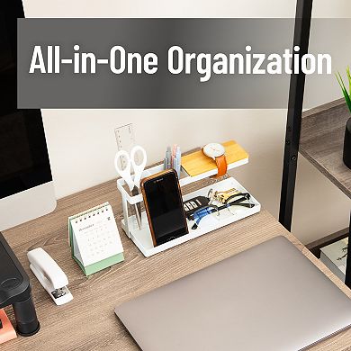 Mind Reader Steel & Wood Desktop Organizer Catchall Tray