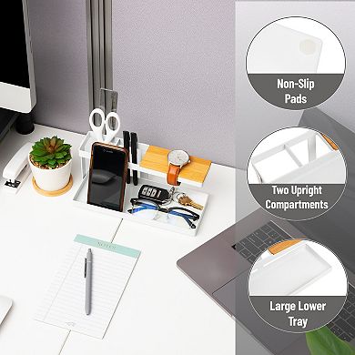 Mind Reader Steel & Wood Desktop Organizer Catchall Tray