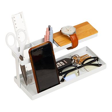 Mind Reader Steel & Wood Desktop Organizer Catchall Tray