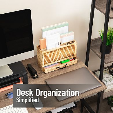 Mind Reader Natural Wood Desktop Mail Organizer with Drawer