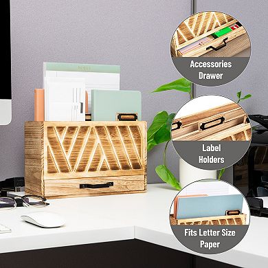 Mind Reader Natural Wood Desktop Mail Organizer with Drawer