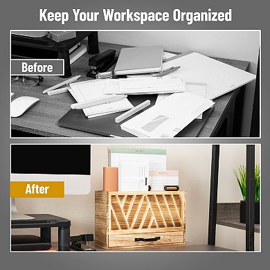 Mind Reader Natural Wood Desktop Mail Organizer with Drawer