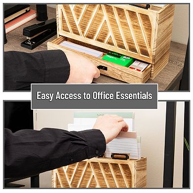Mind Reader Natural Wood Desktop Mail Organizer with Drawer