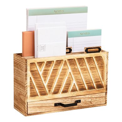 Mind Reader Natural Wood Desktop Mail Organizer with Drawer