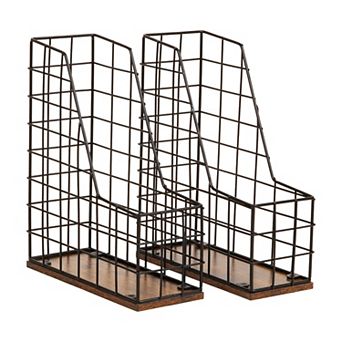 Mind Reader Vertical File Organizer with Wood Base Set of 2
