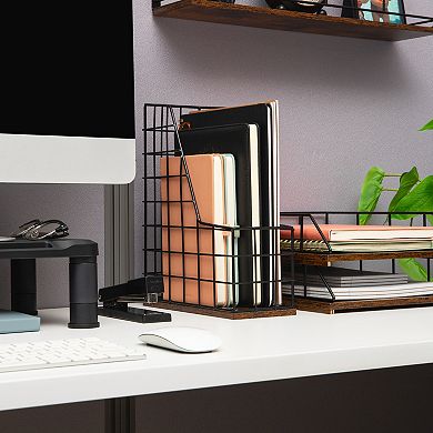 Mind Reader Vertical File Organizer with Wood Base Set of 2
