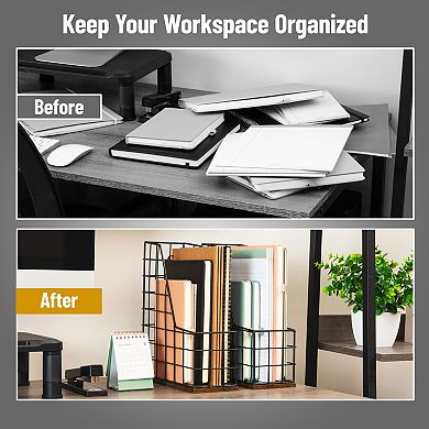 Mind Reader Vertical File Organizer with Wood Base Set of 2