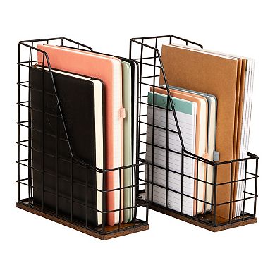 Mind Reader Vertical File Organizer with Wood Base Set of 2