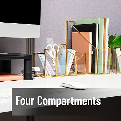 Mind Reader 4-Compartment Angled Glass Pen Holder