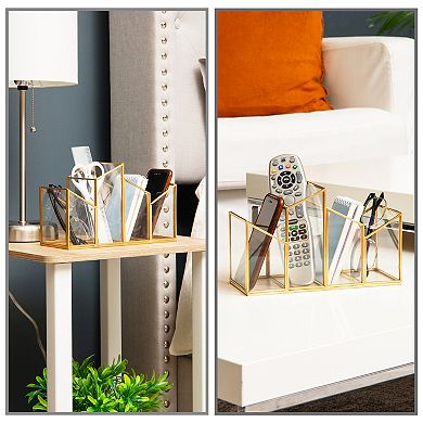 Mind Reader 4-Compartment Angled Glass Pen Holder