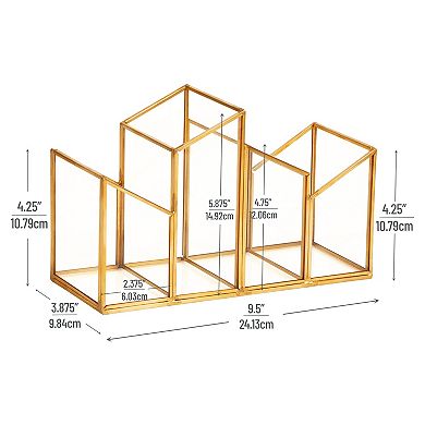 Mind Reader 4-Compartment Angled Glass Pen Holder