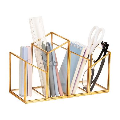Mind Reader 4-Compartment Angled Glass Pen Holder