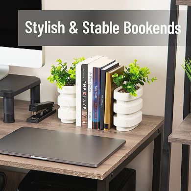 Mind Reader Ribbed Cement Planter Bookends Set of 2