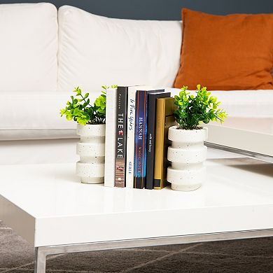 Mind Reader Ribbed Cement Planter Bookends Set of 2