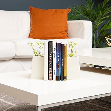Mind Reader Cement Artificial Planter Bookends Table Decor Set of 2
