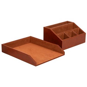 Mind Reader PU Leather Desk Organizer & Letter Tray Set of 2
