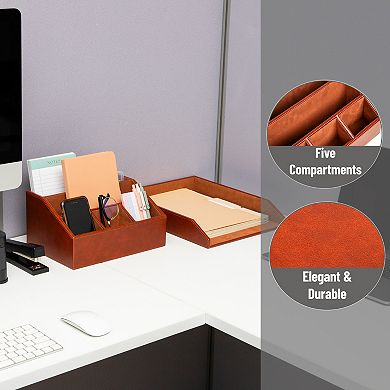 Mind Reader PU Leather Desk Organizer & Letter Tray Set of 2