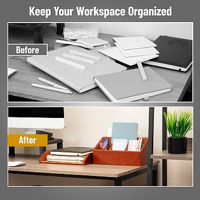 Mind Reader PU Leather Desk Organizer & Letter Tray Set of 2
