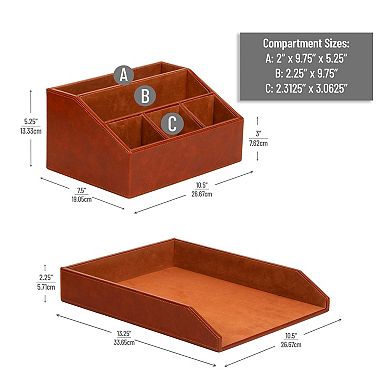 Mind Reader PU Leather Desk Organizer & Letter Tray Set of 2