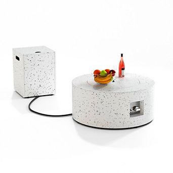 30" Inch Round Wood Grain Iron Fire Pit,50000 BTU with Lid,for Home and Camping (Spotted white)