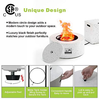 30" Inch Round Wood Grain Iron Fire Pit,50000 BTU with Lid,for Home and Camping (Spotted white)