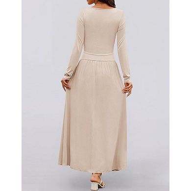 Women's Long Sleeve Knit Dress Crewneck Side Pockets Slim Fit